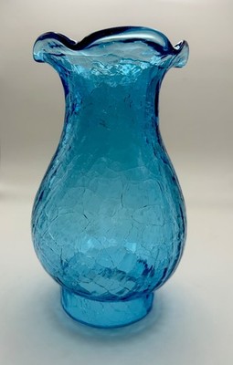 Kanawha Blue Crackle Glass Oil Lamp Chimney 3  Fitter c1950s Made in USA 7.25''t