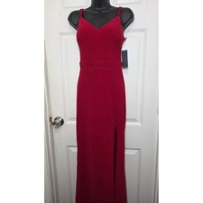 City Studio Red Glitter Lace Back Formal Gown Dress Womens 1 Prom Evening Slit