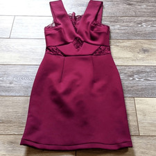 ASOS bodycon dress maroon size 0 sexy mini dress satin lace cut outs