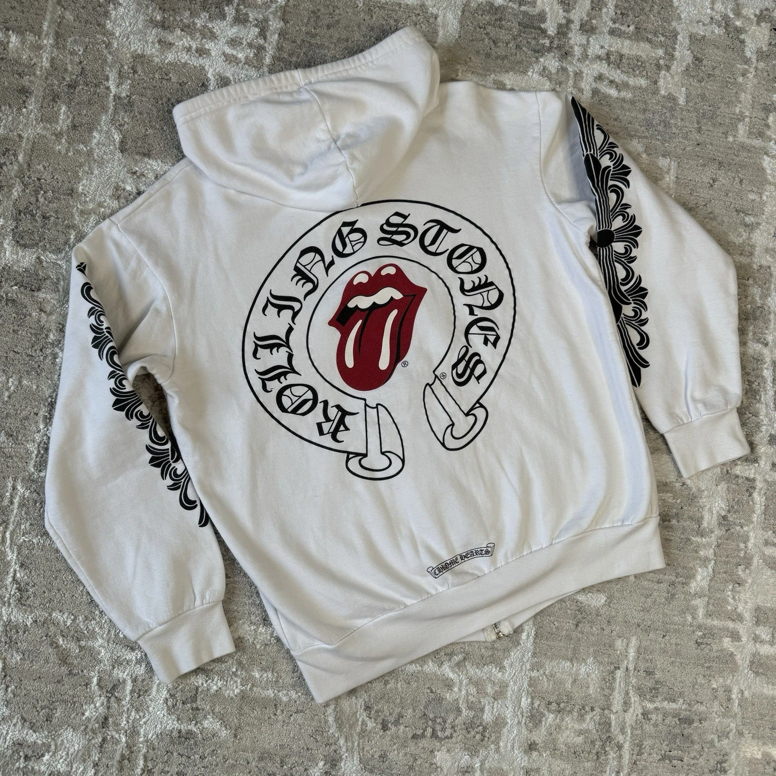 Felpa con cappuccio e zip a ferro di cavallo floreale Chrome Hearts Rolling Stones