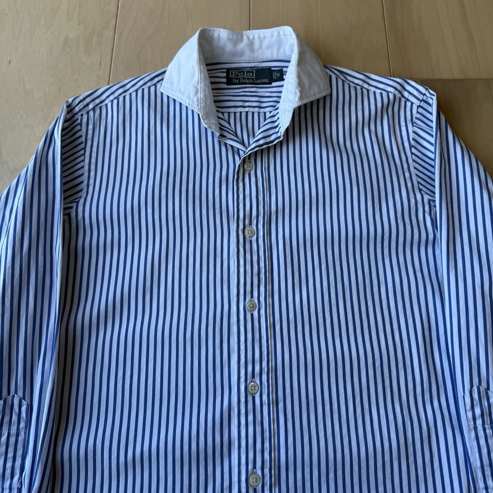 Camisa Polo Ralph Lauren Vintage S Azul Blanco Rayas Oxford Minimalista RRL Foto 3 de 4