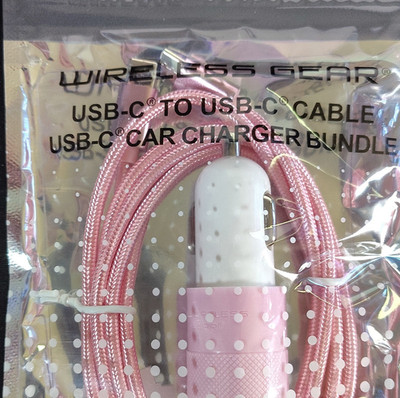 Wireless Gear USB-C Car Charger & USB-C to USB-C 5ft Cable - Pink/White Polka
