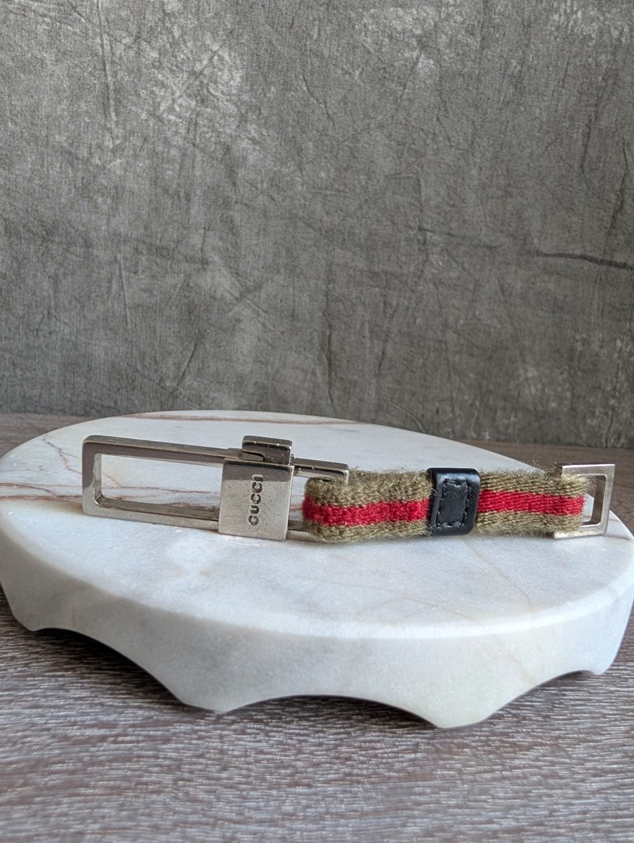Vintage Gucci Web Stripe Canvas & Leather Key Holder / Bag Charm