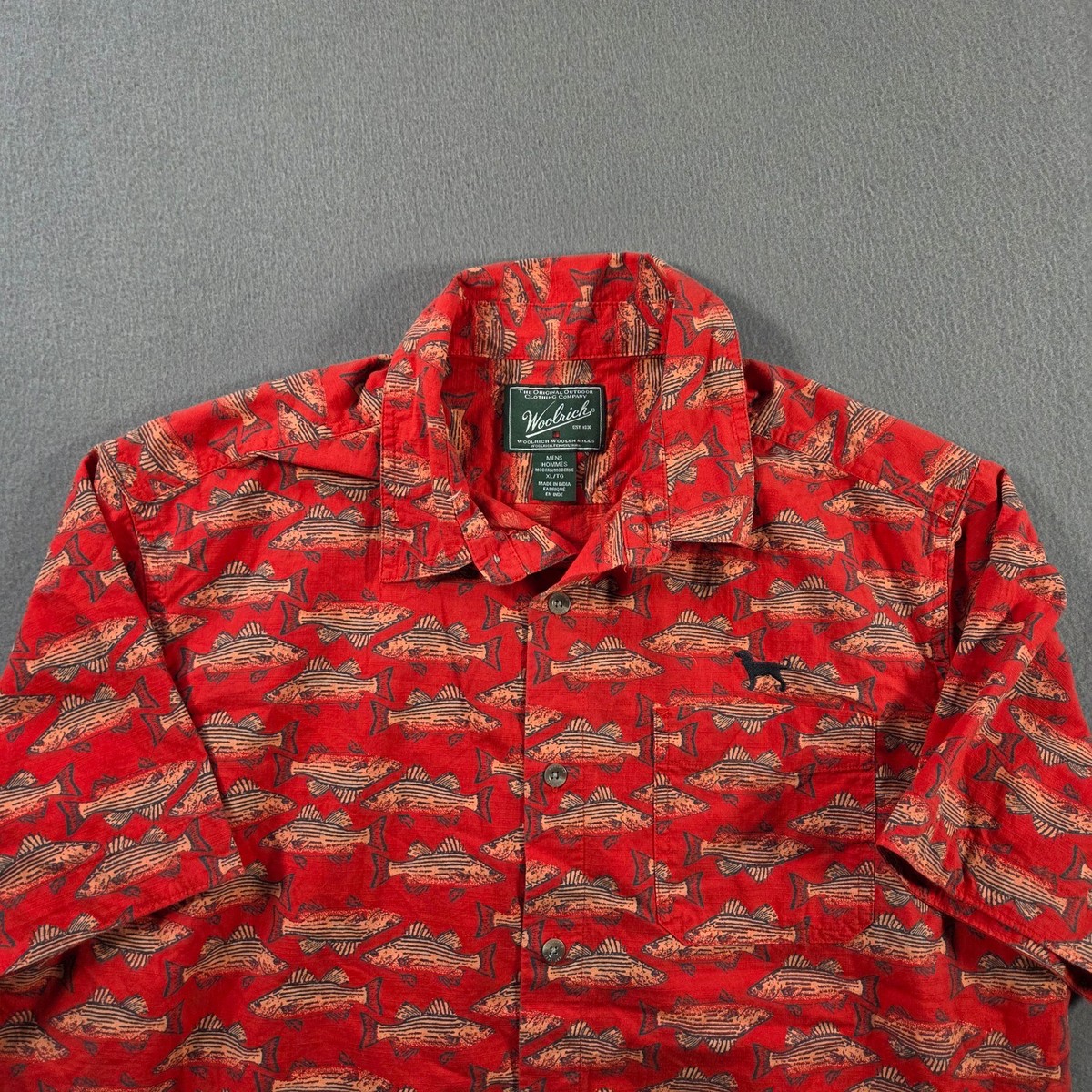 Woolrich Shirt Mens XL Red Fish Print The Black Dog Marthas