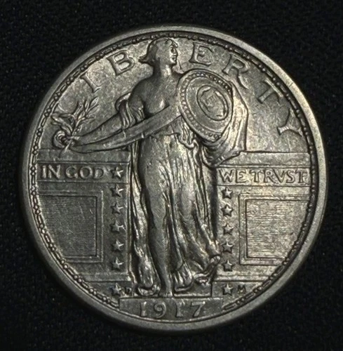 Choice AU-UNC 1917 Denver mint  Standing Liberty Quarter 25C  Type 1