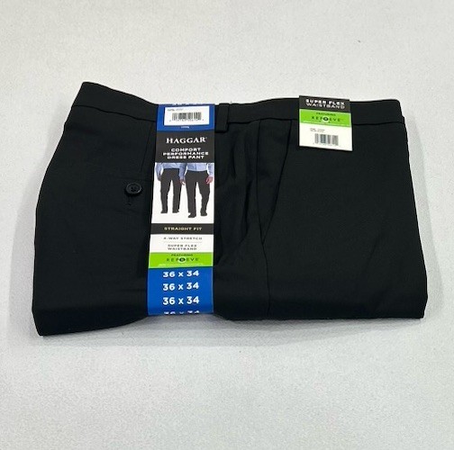 Haggar Men's Stretch Comfort Straight Fit Dress Pants Black 36X34