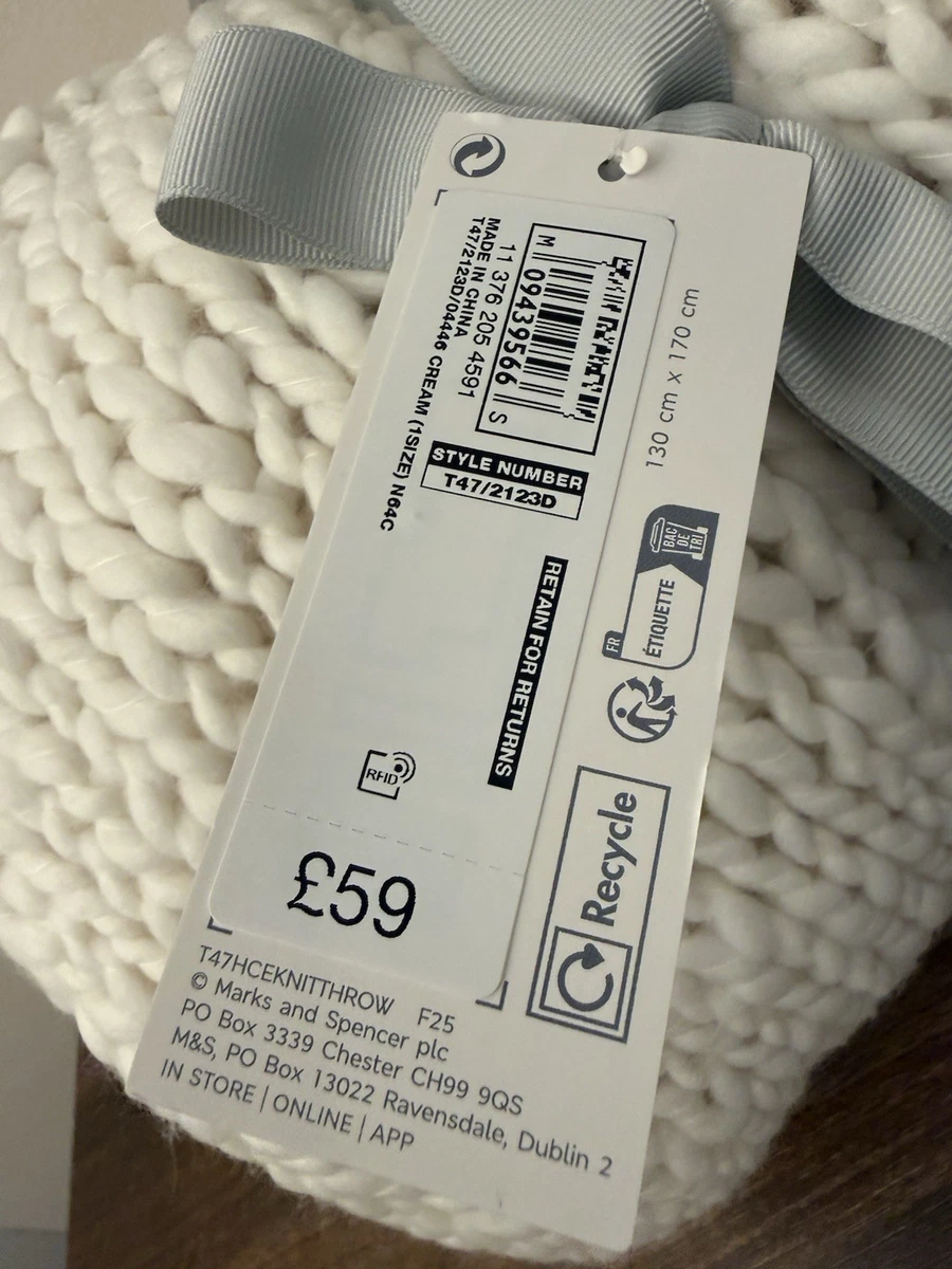M&S The Cosy Edit Chunky Knitted Throw Blanket Cream 130x170cm BNWT RRP £59