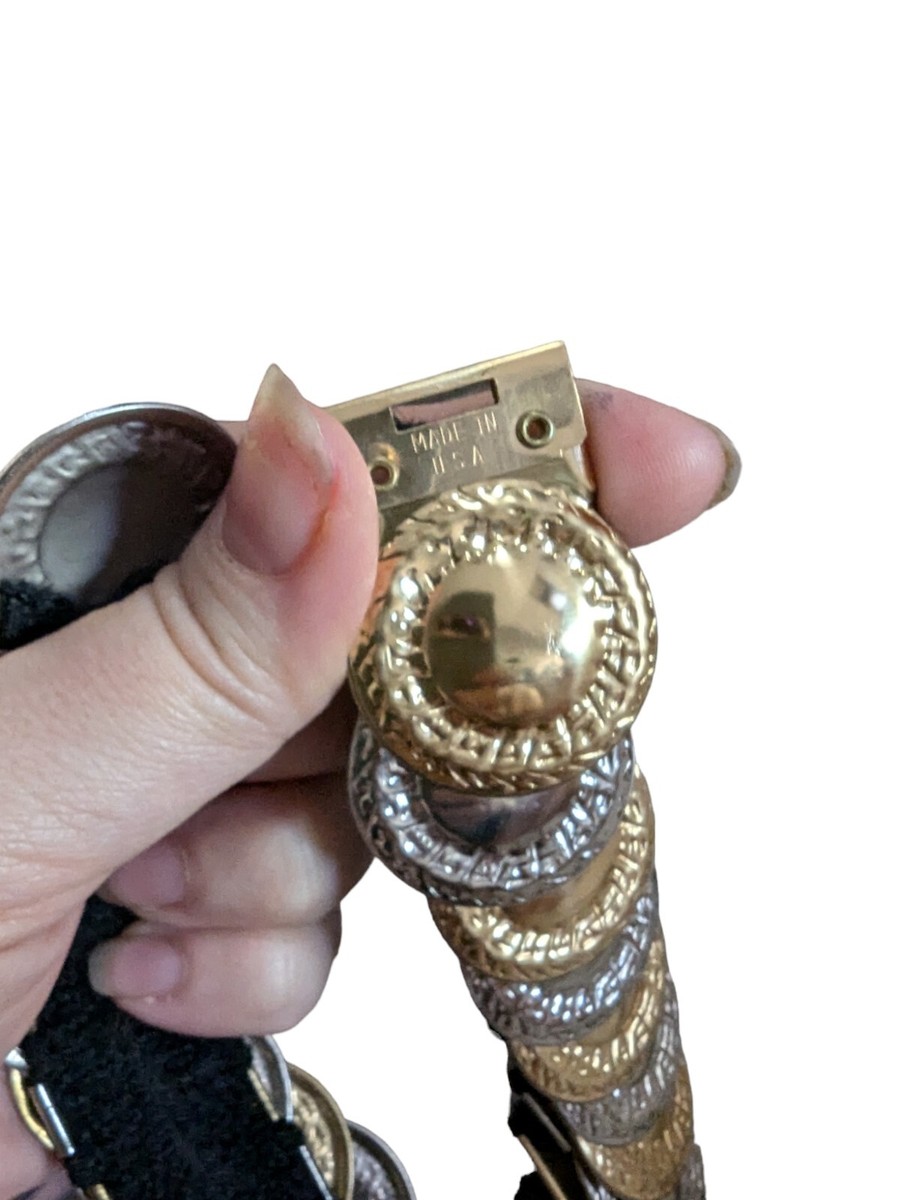 Vintage Gold Silver Metal Disc Coin Stretch Belt 80s  display picture 1