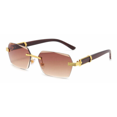 Rimless Rectangle Sunglasses for Women Men Hexagon Sun  display picture 2