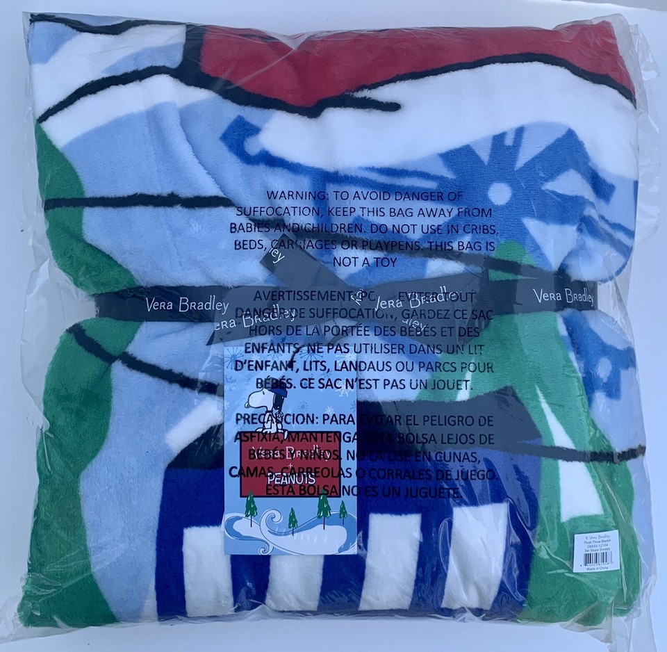 Vera Bradley Peanuts Snoopy Plush Throw Blanket 80”X50” Ski Slope Woodstock SOFT eBay