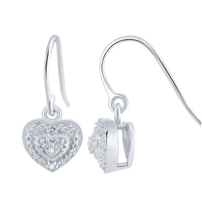 Valentinstag natürliche weiße Diamant 14K Weißgold plattiert 925 Herz Ohrhänger