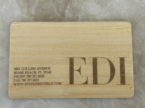 The Miami Beach EDITION South Beach Light Wood Style Hotel Room Key Card - Afbeelding 1 van 2
