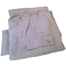 Y2K Tommy Hilfiger Cargo Pants 36x32 Casual Chino Wide ESQ-Leg Buttons Beige