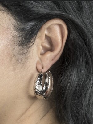 Premium 925 Silver hoop hammered styled earrings