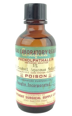 Phenolphthalein Indicator 1% Solution Vintage Brown Glass Bottle ~6 oz