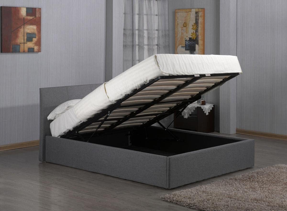 Kelsey Stores 3ft, 4ft, 4ft6, 5ft Fusion Grey Linen Fabric Ottoman Storage Bed Single Double Small Double King Size ltd (4FT6 Storage Double Bed) 13 3ft, 4ft, 4ft6, 5ft Fusion Grey Linen Fabric Ottoman Storage Bed Frame Lift up