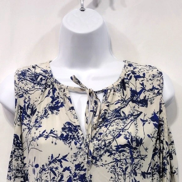 Top Parker 100 % seda hombro frío para mujer M blanco azul floral retro cottagecore Foto 2 de 4