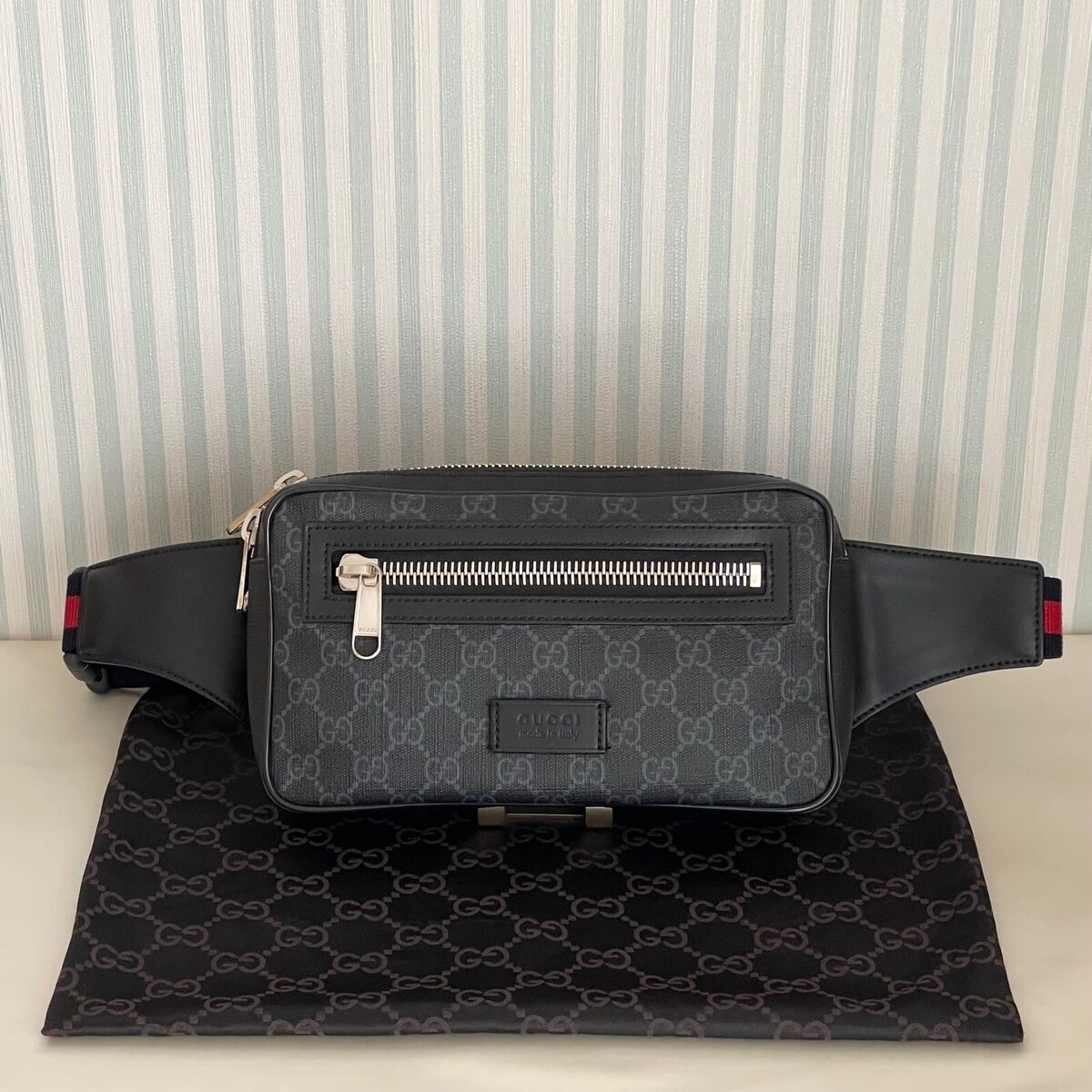 GUCCI GG Supreme belt Waist Body shoulder bag Black 474293 canvas