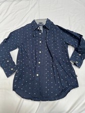 Nautica Boys Navy Blue Anchor Print Collared Long Sleeve Button up Shirt Size Md