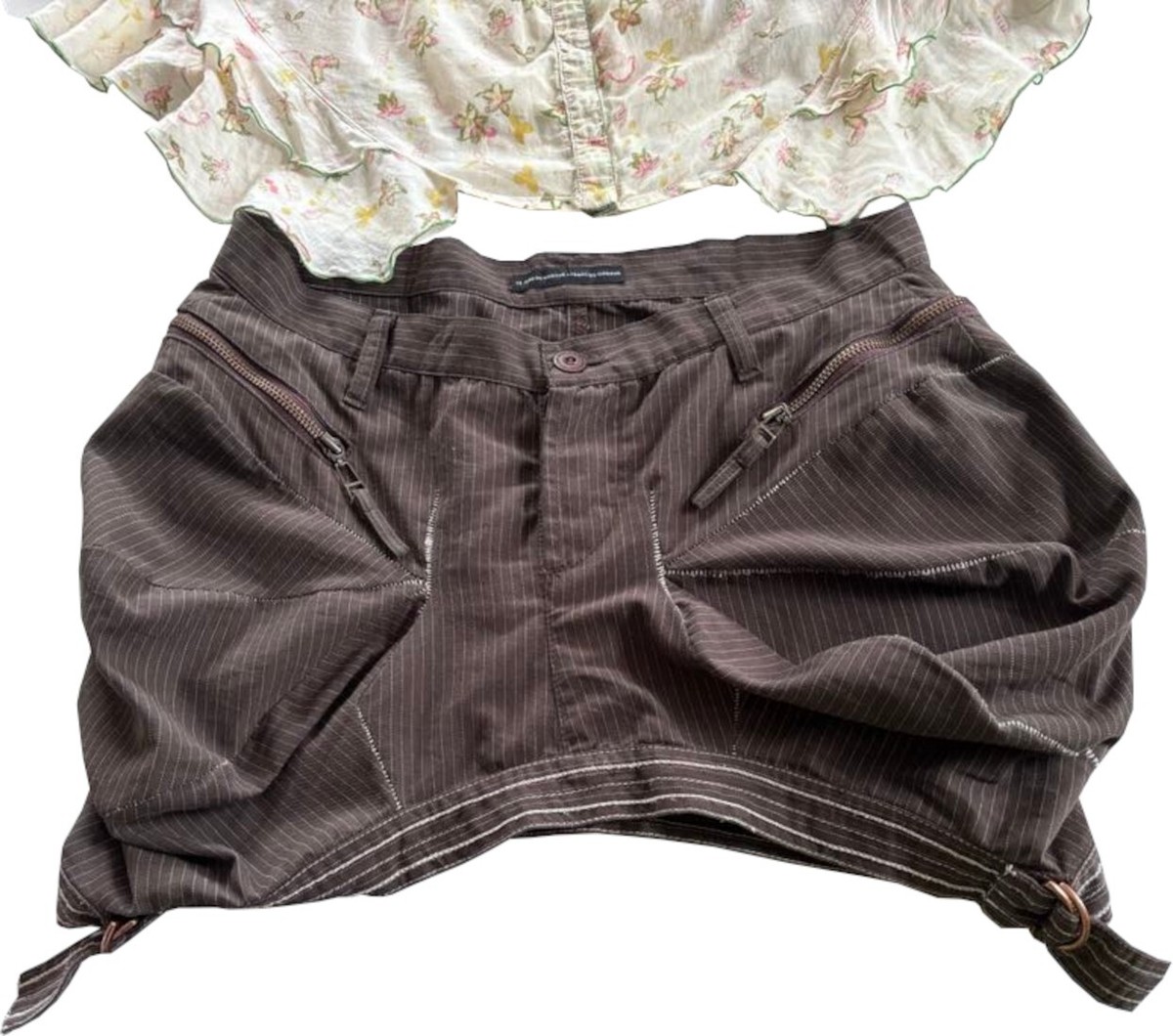 Ensemble Top Fleuri Et Mini-jupe Boule Marron - Marithé Et François Girbaud - Taille 40 - Occasion
