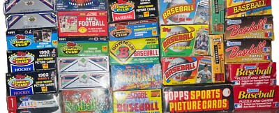 Lot of 100+ Cards - NBA/NHL/MLB/NFL Cards in Sealed Packs from 80's & 90's