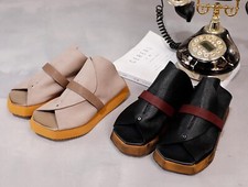 Platform Japanese Vintage Genuine Handmade Leather Bohemian Sandals for Women