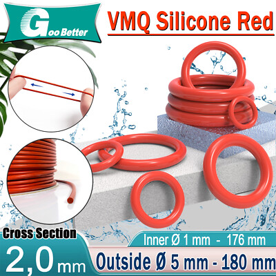 Silicone Rubber O Rings Seals Metric Food Grade 2mm Cross Section 1mm-176mm ID