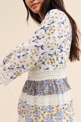 Anthropologie Roberta Midi Dress Floral Prairie Boho Cottagecore Blue White 8 - Picture 9 of 21
