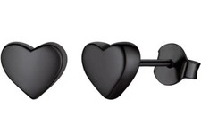 Delicate Titanium Steel Stud Simple Heart Tiny Black Earrings