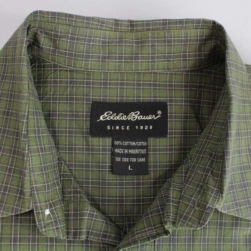 Camisa grande Eddie Bauer manga corta verde a cuadros para hombre bolsillo izquierdo en el pecho - Imagen 7 de 8