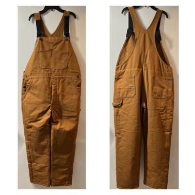 Pro-Safe Sz L Brown General Purpose Bib Overalls 40x31 Union Made USA Cotton EUC
