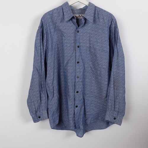 Krizia, Vintage 90s Baggy Krizia Italy Mens Blue AOP Oxford Shirt Large Linen Blend VTG