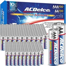 AA AAA Alkaline Batteries 200 Pack, 100 Each, 1.5V, 10- Shelf Life ACDelco