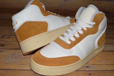 NIB Womens YSL Saint Laurent SL/80 Suede Leather Sneakers sz 39 White Yellow