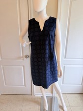 NEW Banana Republic 100% Cotton Navy Eyelet Shift V Neck Dress Size 12