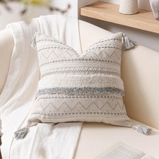 18X18 Throw Pillow Cover, Cream Neutral Square Decorative Cushion Cover with ...