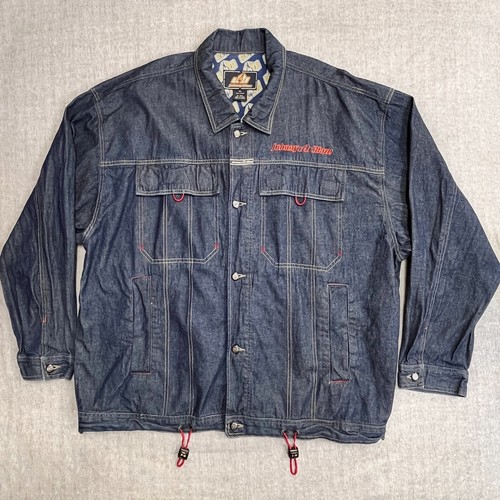 Y2K Johnny Blaze Denim Jean Jacket Mens Size XXL Dark Blue Hip Hop Chopper READ