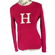 Women's Tommy Hilfiger H Logo Pink Sm Knit Ribbed Sweater Pullover Preppy School