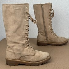 Wonder Nation Girls Faux Suede Lace Up Combat Boots Side Zip Tan Size 3 Flaws