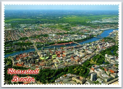 Bremen Germany Hanseatic City on the River Weser (6X4 in) Aerial View Postcard