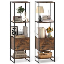 2PCS 5-Tier Bookshelf w/ 4 Open Shelves Storage Drawer Book Storage Organizer