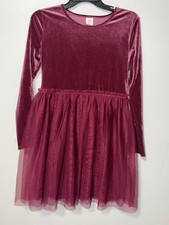 Wonder Nation Girls Burgundy Velvet Tulle Dress Long Sleeve Fit  Flare XXL 18 