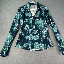 Tommy Bahama Sz S Blue Floral Swim Rash Guard Long Sleeve Pockets Full Zip NWT