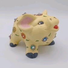 Ceramic Pig Yellow Floral Decorative Pig with Painted Flowers