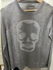 Zadig  Voltaire Skull Design Grey Cashmere 100 Sweater