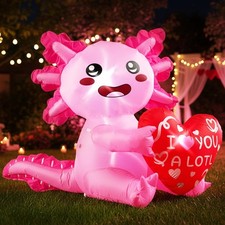 5FT Long Valentines Day Inflatables Axolotl with Heart Decoration, LED Blow Up