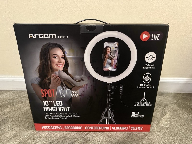 ArgomTech SpotLight 9320 10in LED Ring Light Tripod Kit Phone Holder USB