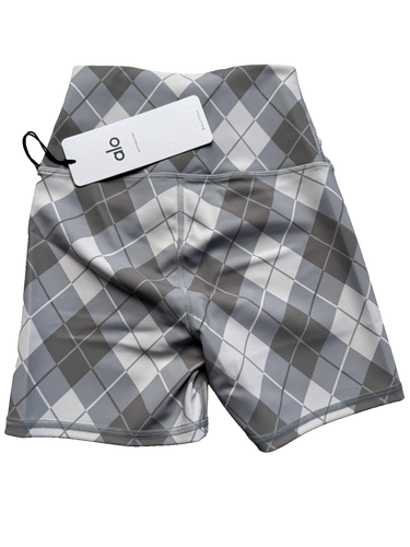 Alo Yoga Vapor High-Waist Argyle Shorts Womens XXS 4-Way Stretch Titanium Gravel - Picture 8 of 11