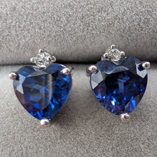 HNJ Royal Blue Sapphire 6mm 1.0 Ct Heart 925 Silver Stud Earrings by PAJ