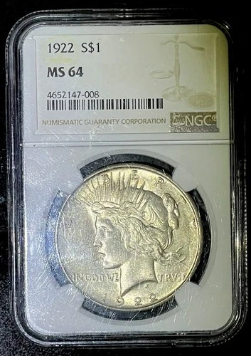 1922 Silver Peace Dollar NGC MS64 Certified Coin